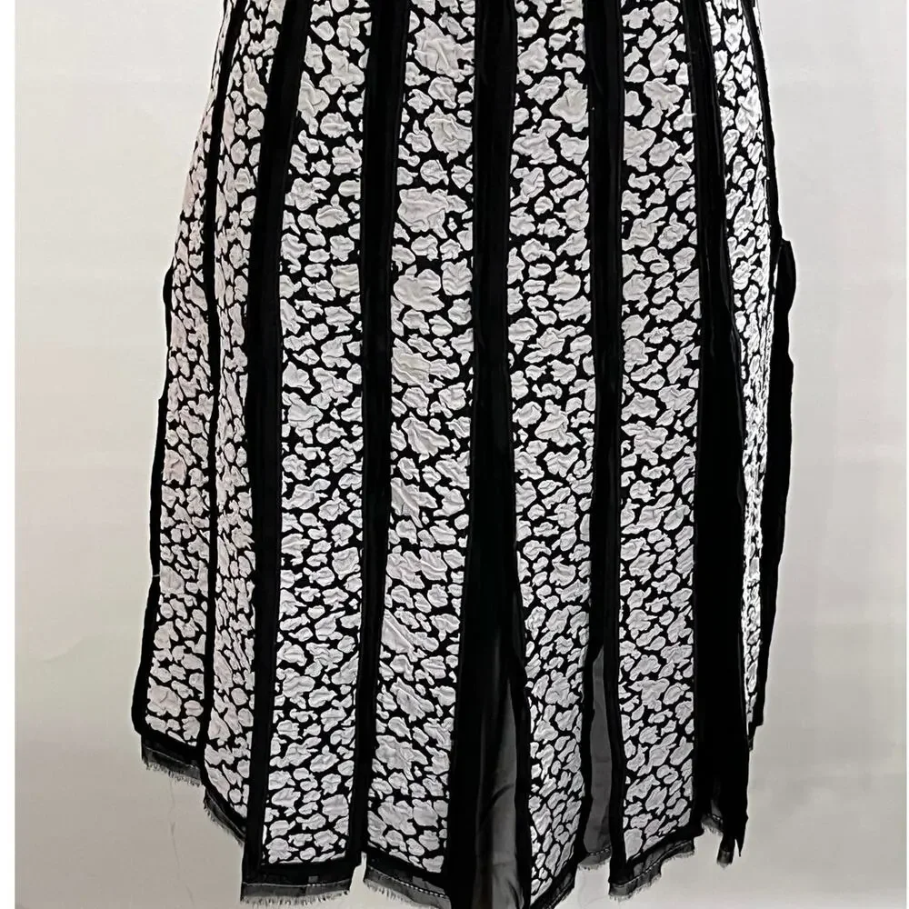 Proenza Schouler Printed Pleated Black White Fit and Flare Sleeveless Dress Sz 2
